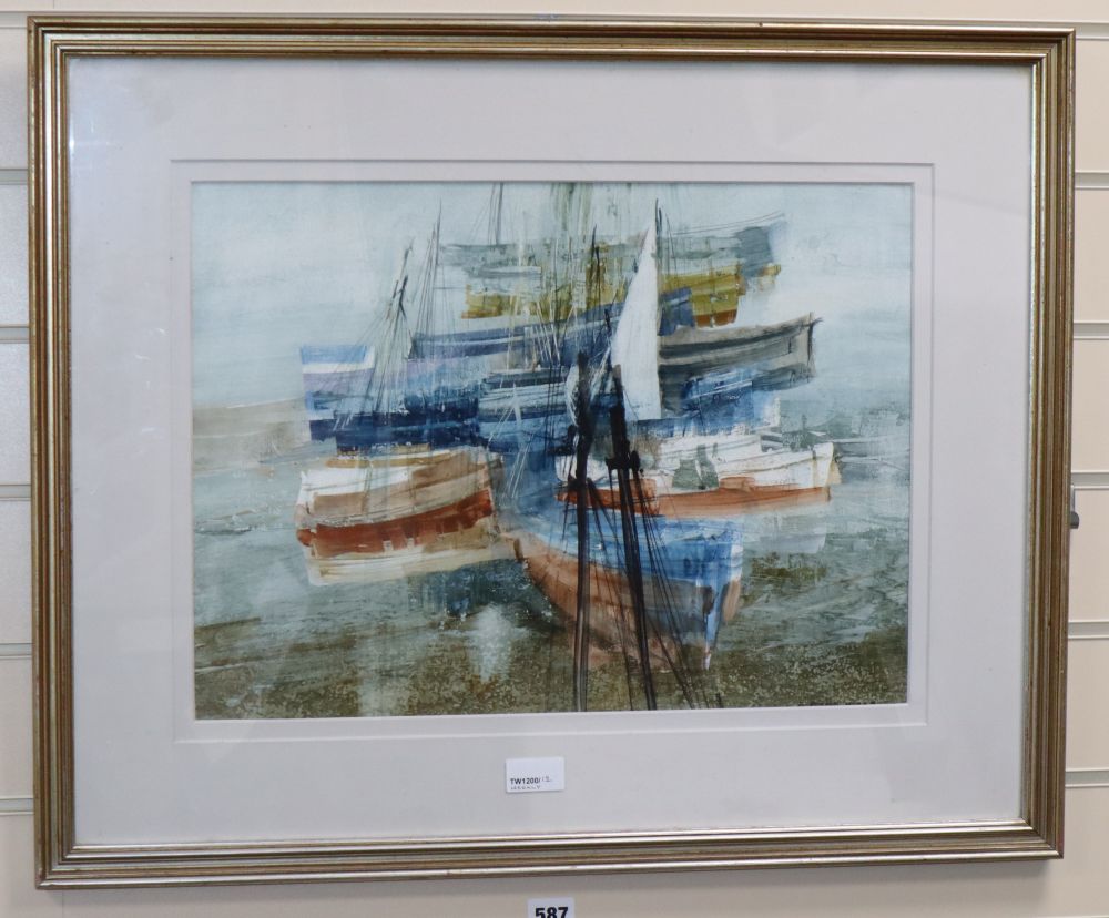 Frederick Donald Blake (1908-1997), watercolour, Fishing boats, signed, 34 x 47cm